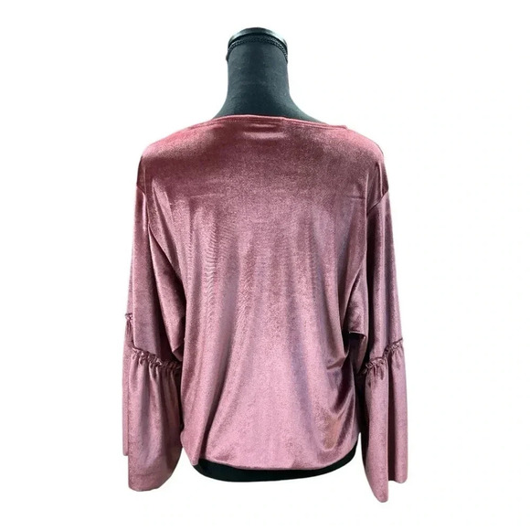 Lavender Fields pink v-neck velvet top with bell sleeves - Picture 4 of 6